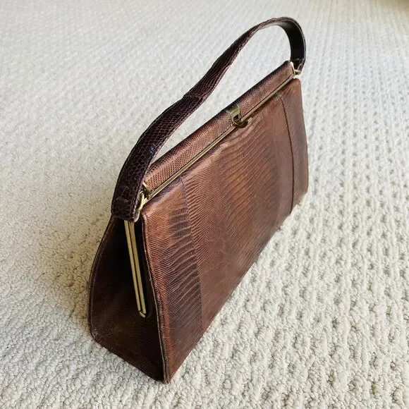 VTG Lizard Snake Alligator Skin Purse Caramel Brown Textured Leather Pocketbook